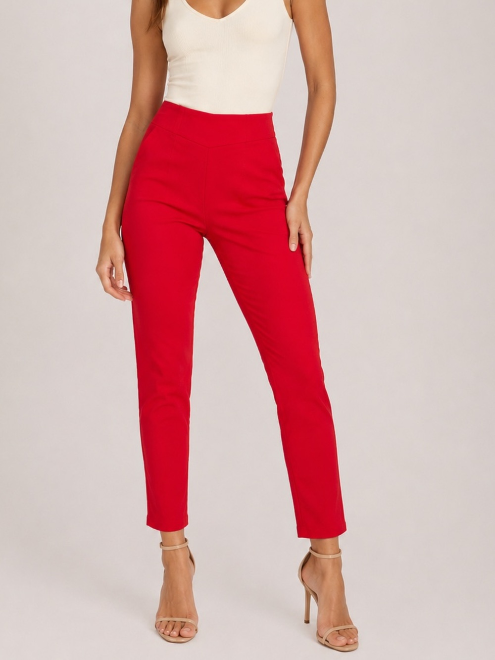 Carolina Belle Montreal Pull-On Ankle Pants Size 6 Red Stretchy Elastic Chic